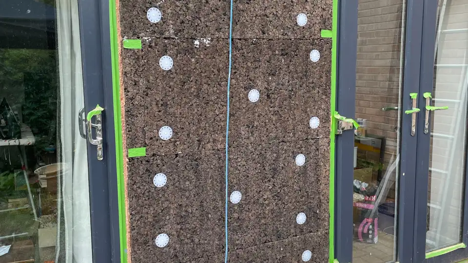 The thermally broken fasteners dotting the wall. Photo courtesy of Paul Kershaw.