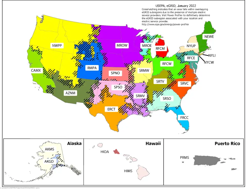Figure 9. Map of eGRID Subregions, including the NWPP. Source: EPA